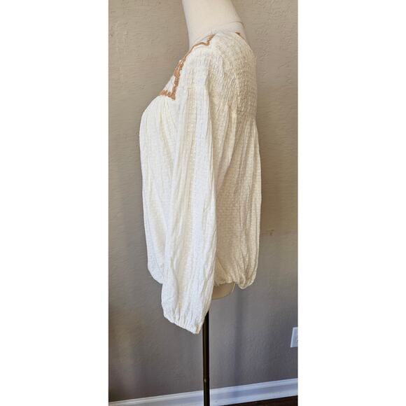 Free People Begonia Ivory Sand Embroidered Boho Peasant‎ Top Womens Size S - Picture 3 of 7